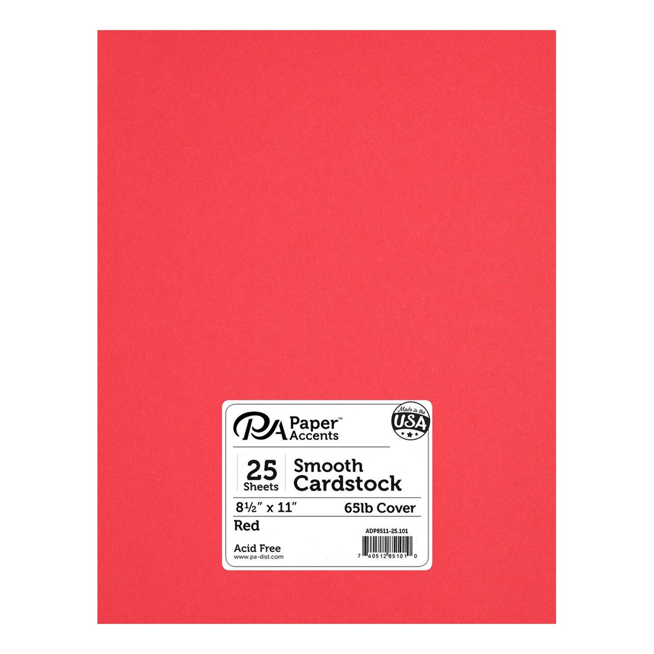 PA Paper Accents Smooth Cardstock 8.5" x 11" Red, 65lb colored cardstock paper for card making, scrapbooking, printing, quilling and crafts, 25 piece pack